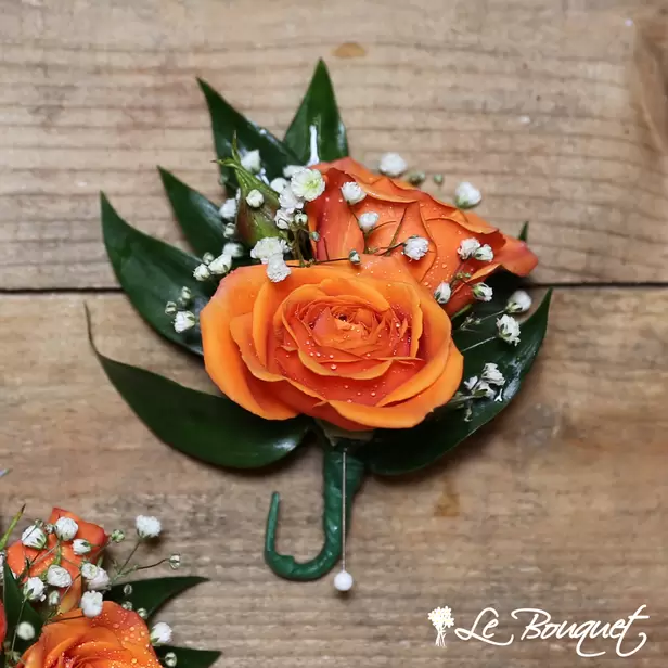 Spray Rose Boutonniere (Deluxe, Orange, Gypsophila)
