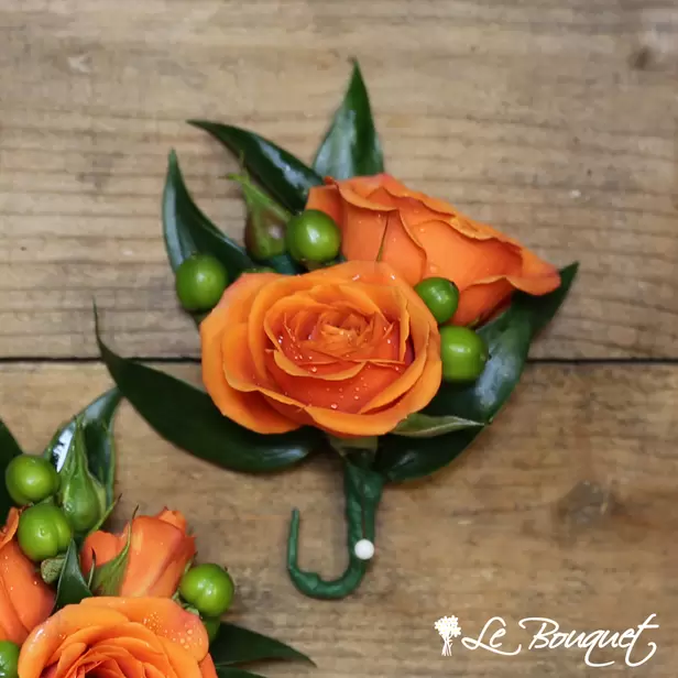 Spray Rose Boutonniere (Deluxe, Orange, Hypericum)