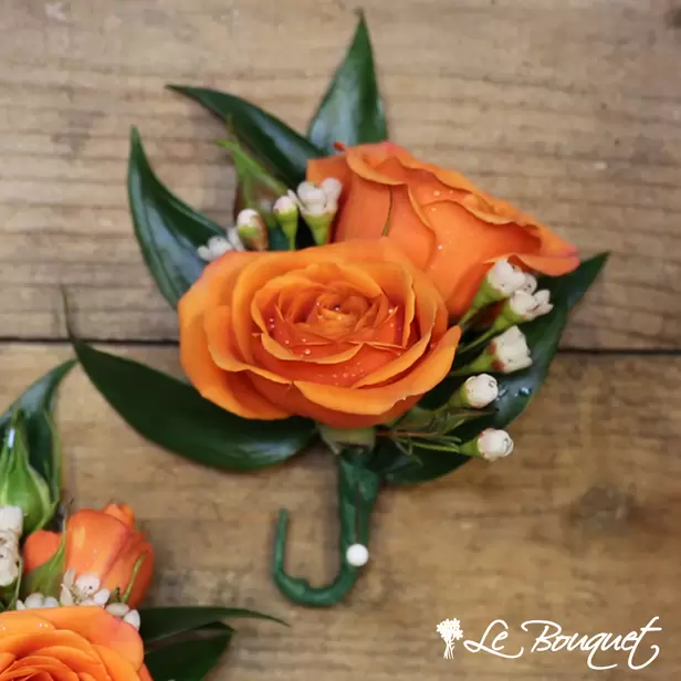Spray Rose Boutonniere (Deluxe, Orange, Waxflower)