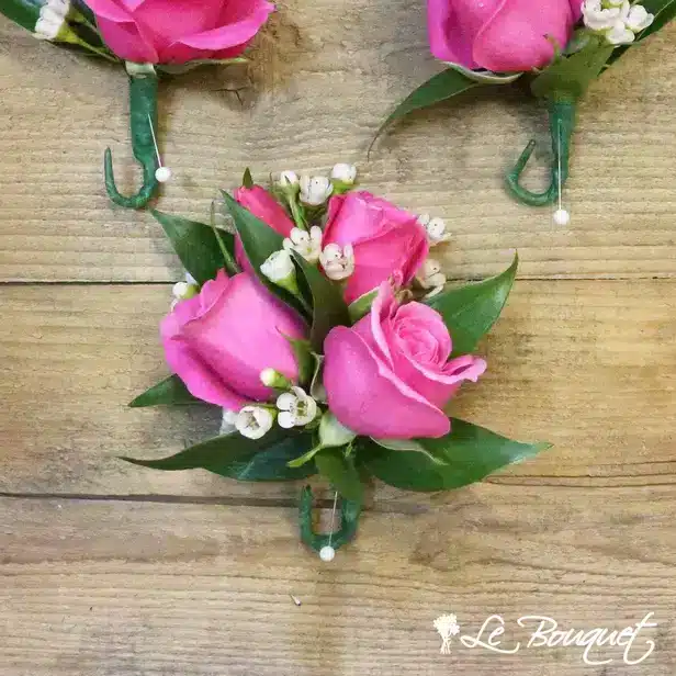 Spray Rose Boutonniere (Premium, Fuchsia, Waxflower)