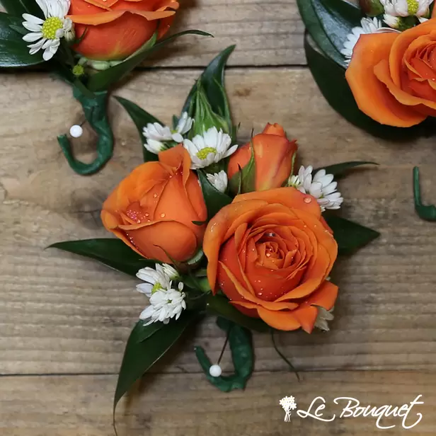Spray Rose Boutonniere (Premium, Orange, Asters)