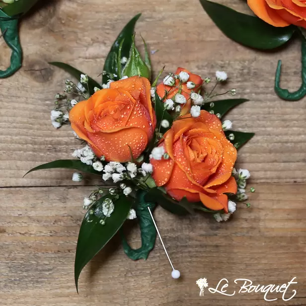Spray Rose Boutonniere (Premium, Orange, Gypsophila)