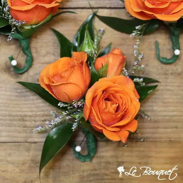 Spray Rose Boutonniere (Premium, Orange, Caspia)