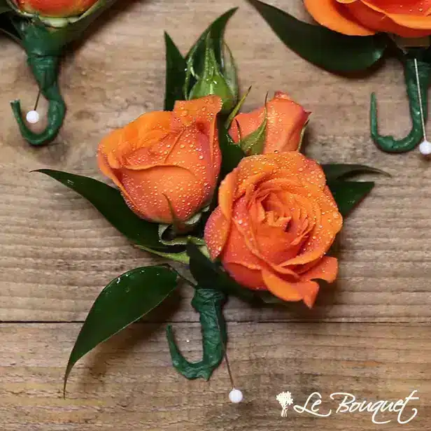 Spray Rose Boutonniere (Premium, Orange, GREEN)