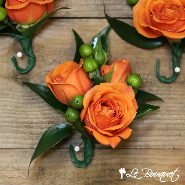 Spray Rose Boutonniere (Premium, Orange, Hypericum)
