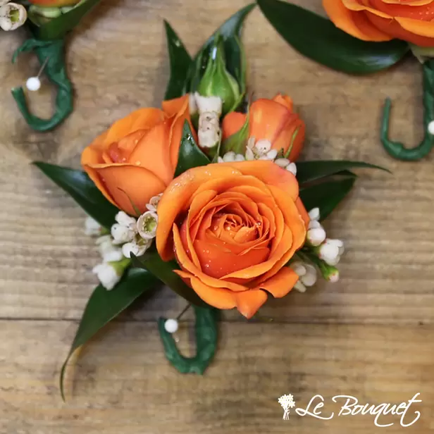 Spray Rose Boutonniere (Premium, Orange, Waxflower)