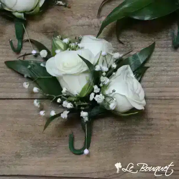 Spray Rose Boutonniere (Premium, White, Gypsophila)