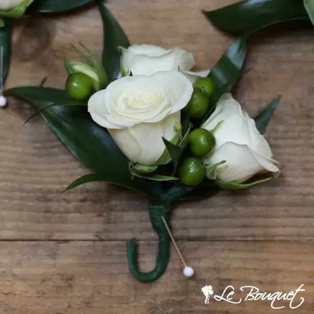 Spray Rose Boutonniere (Premium, White, Hypericum)