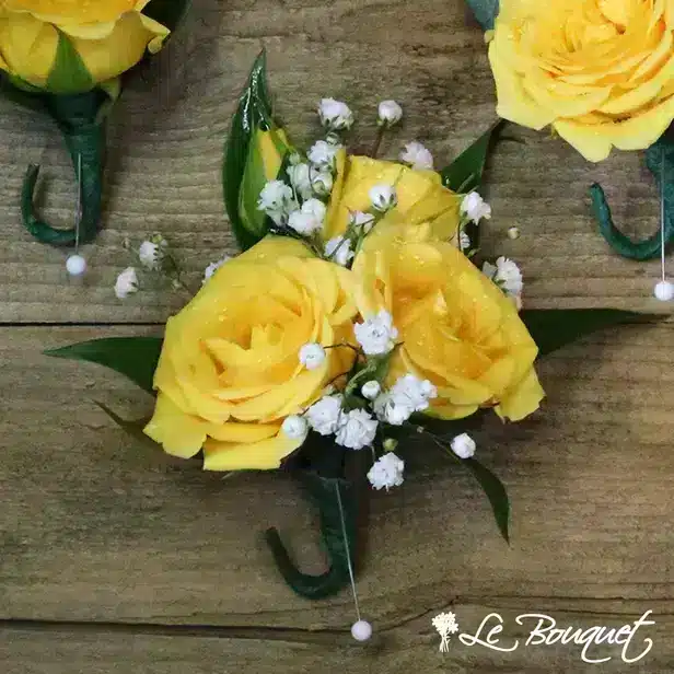 Spray Rose Boutonniere (Premium, Yellow, Gypsophila)