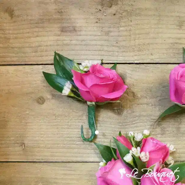 Spray Rose Boutonniere (Standard, Fuchsia, Waxflower)