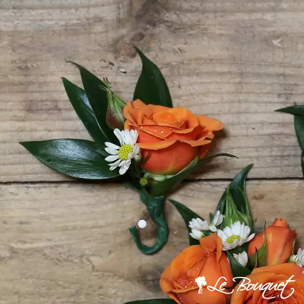 Spray Rose Boutonniere (Standard, Orange, Asters)