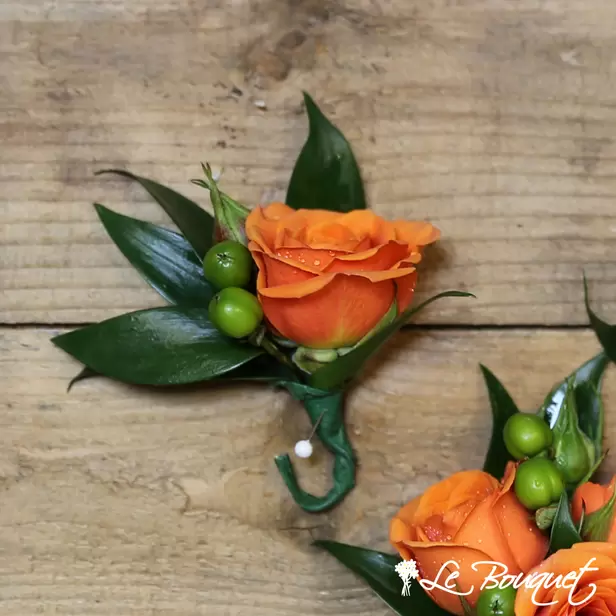 Spray Rose Boutonniere (Standard, Orange, Hypericum)