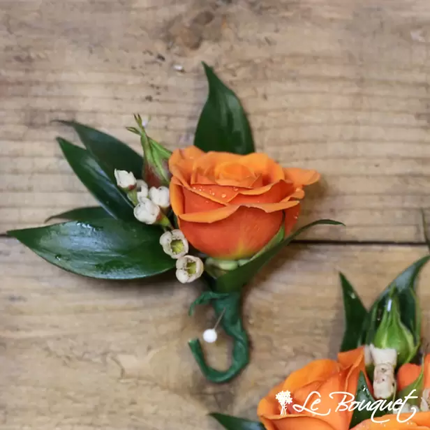 Spray Rose Boutonniere (Standard, Orange, Waxflower)