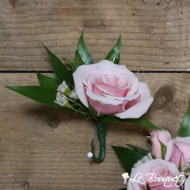 Spray Rose Boutonniere (Standard, Pink, Waxflower)