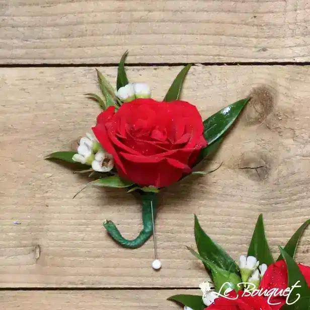 Spray Rose Boutonniere (Standard, Red, Waxflower)