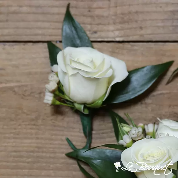 Spray Rose Boutonniere (Standard, White, Waxflower)