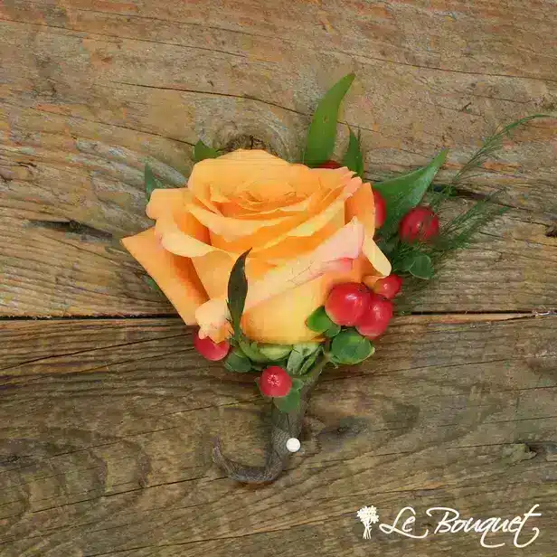 Rose Boutonniere Collection (Deluxe, Orange, Hypericum)
