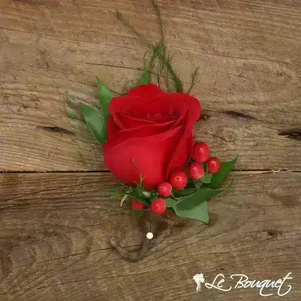 Rose Boutonniere Collection (Deluxe, Red, Hypericum)