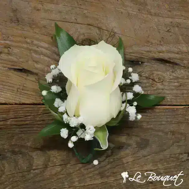 Rose Boutonniere Collection (Deluxe, White, Gypsophila)
