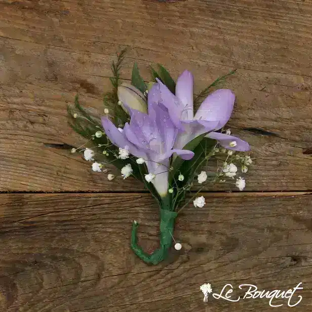 Freesia Boutonniere (Deluxe, Lavender, Gypsophila)