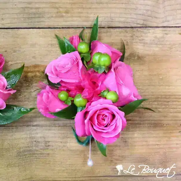 Spray Rose Corsage Collection (Deluxe, Fuchsia, Hypericum)