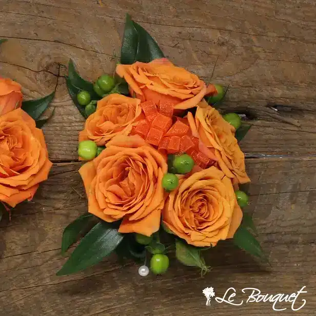 Spray Rose Corsage Collection (Deluxe, Orange, Hypericum)