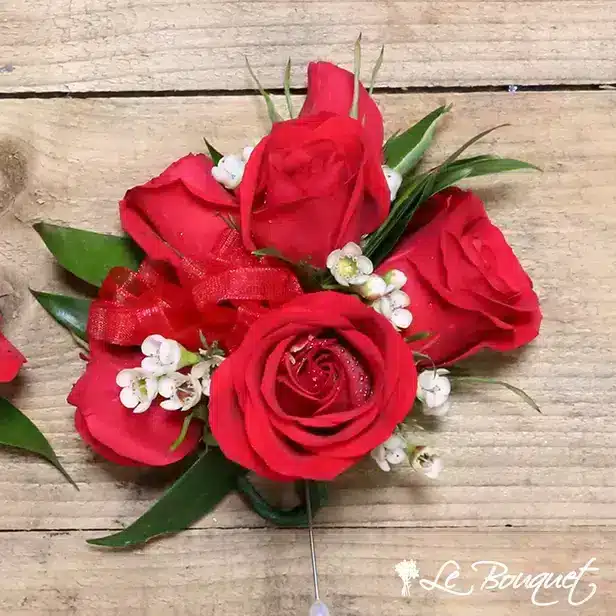 Spray Rose Corsage Collection (Deluxe, Red, Waxflower)