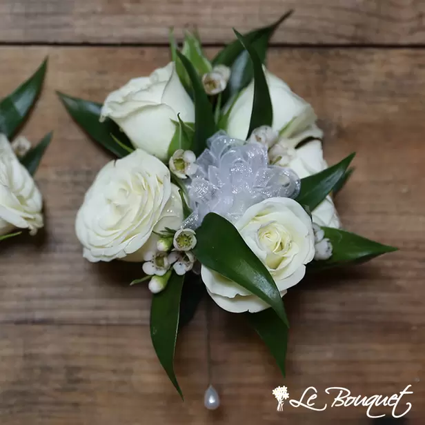 Spray Rose Corsage Collection (Deluxe, White, Waxflower)