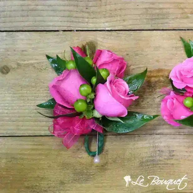 Spray Rose Corsage Collection (Standard, Fuchsia, Hypericum)