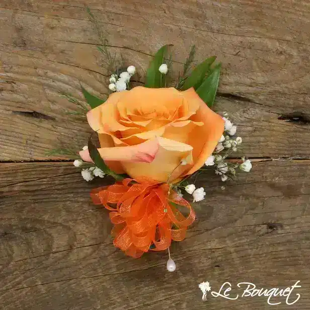 Rose Corsage (Deluxe, Orange, Gypsophila)