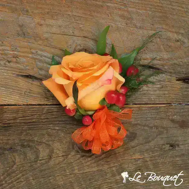 Rose Corsage (Deluxe, Orange, Hypericum)