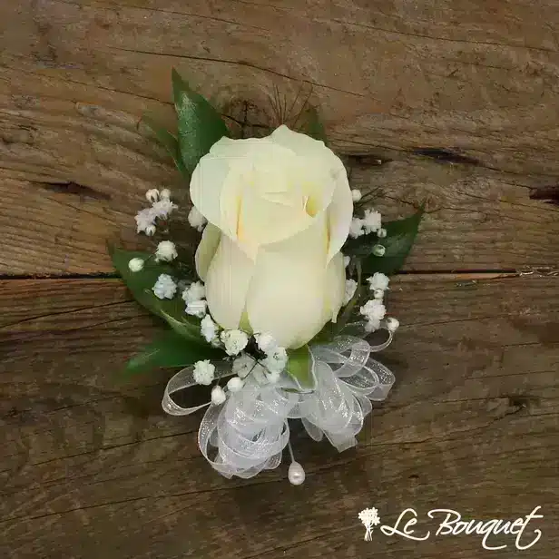 Rose Corsage (Deluxe, White, Gypsophila)