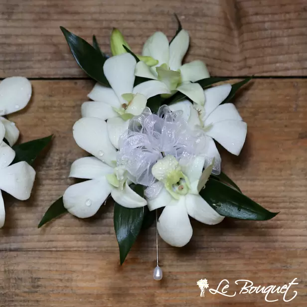 Dendrobium Orchid Corsage (Deluxe, White, Greens Only)