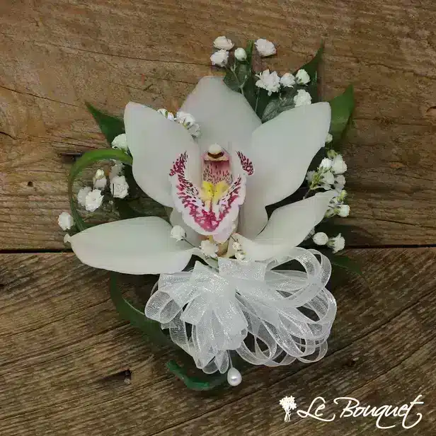 Cymbidium Orchid Corsages (Deluxe, White, Gypsophila)