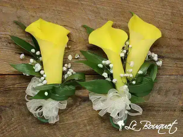 Calla Lily Corsage (Yellow, Standard, Gypsophila)