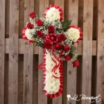 Traditional Funeral Cross (Deluxe, Red, 12 roses)