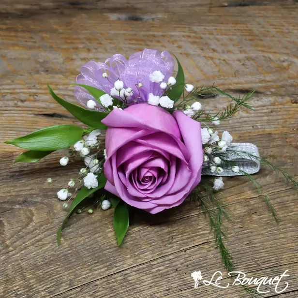Rose Wrist Corsage (Deluxe, Lavender, Gypsophila)