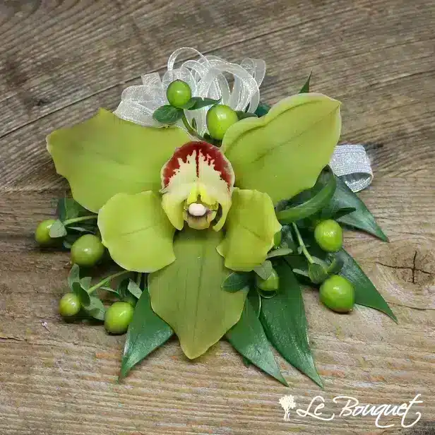Cymbidium Orchid Wristlets (Deluxe, Green, Hypericum)