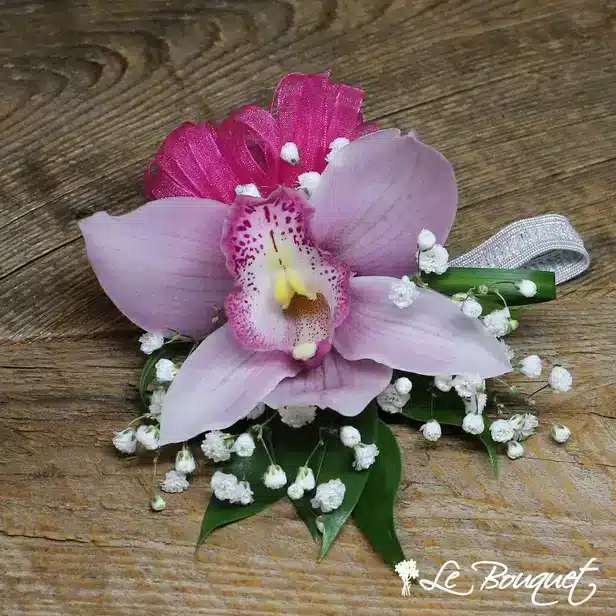 Cymbidium Orchid Wristlets (Deluxe, Pink, Gypsophila)