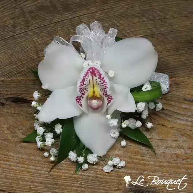 Cymbidium Orchid Wristlets (Deluxe, White, Gypsophila)