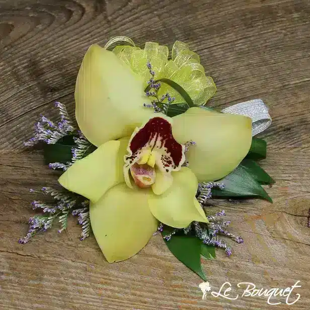 Cymbidium Orchid Wristlets (Deluxe, Yellow, Caspia)