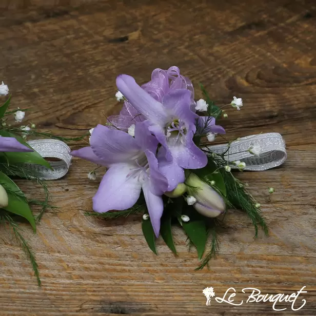 Freesia Wristlet (Lavender, Standard, Gypsophila)