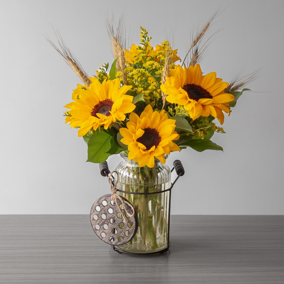 Yellow Sunflowers fresh-cut arranged in a vase