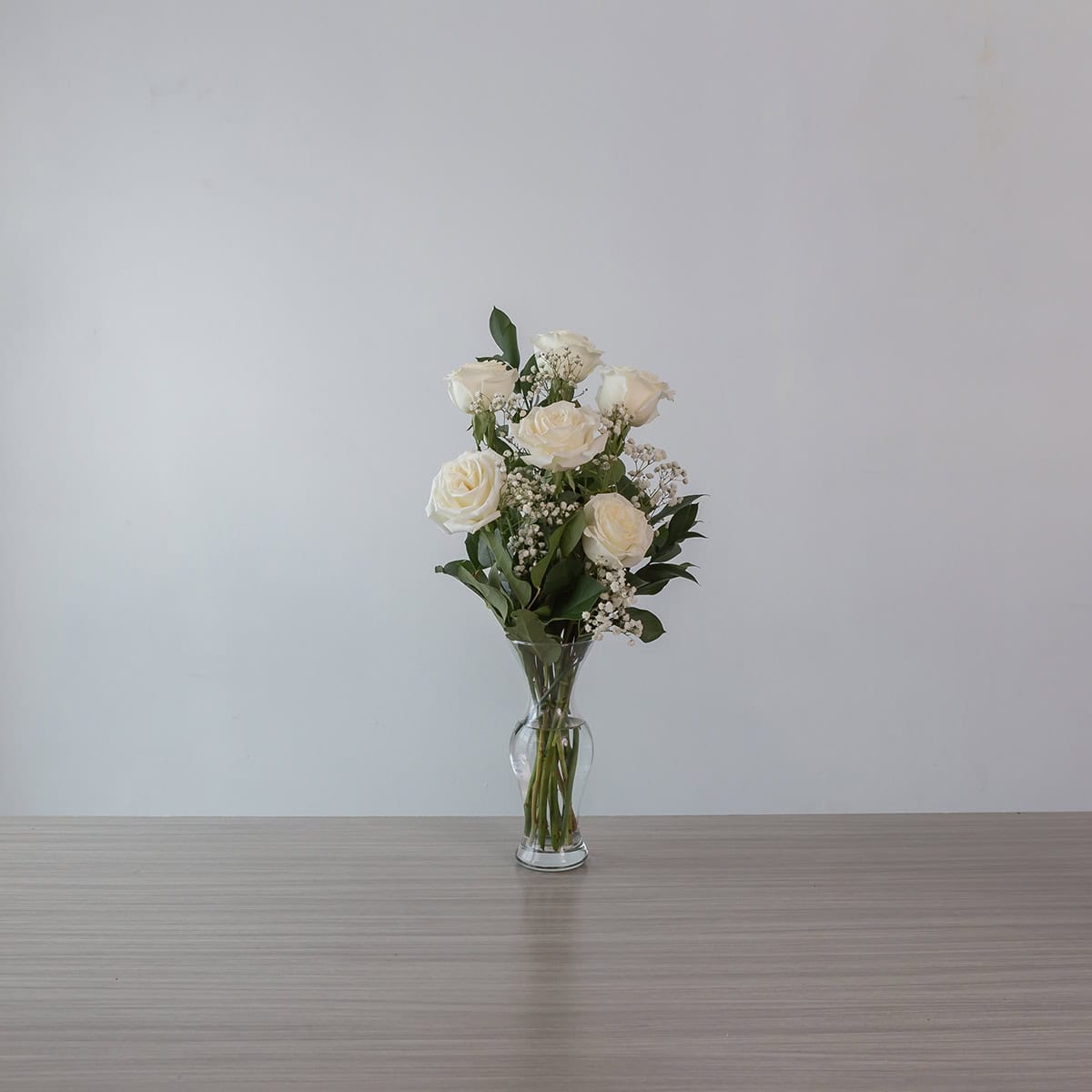 Playa Blanca Roses (6 roses, Arranged bouquet in vase, With greenery and floral accents)