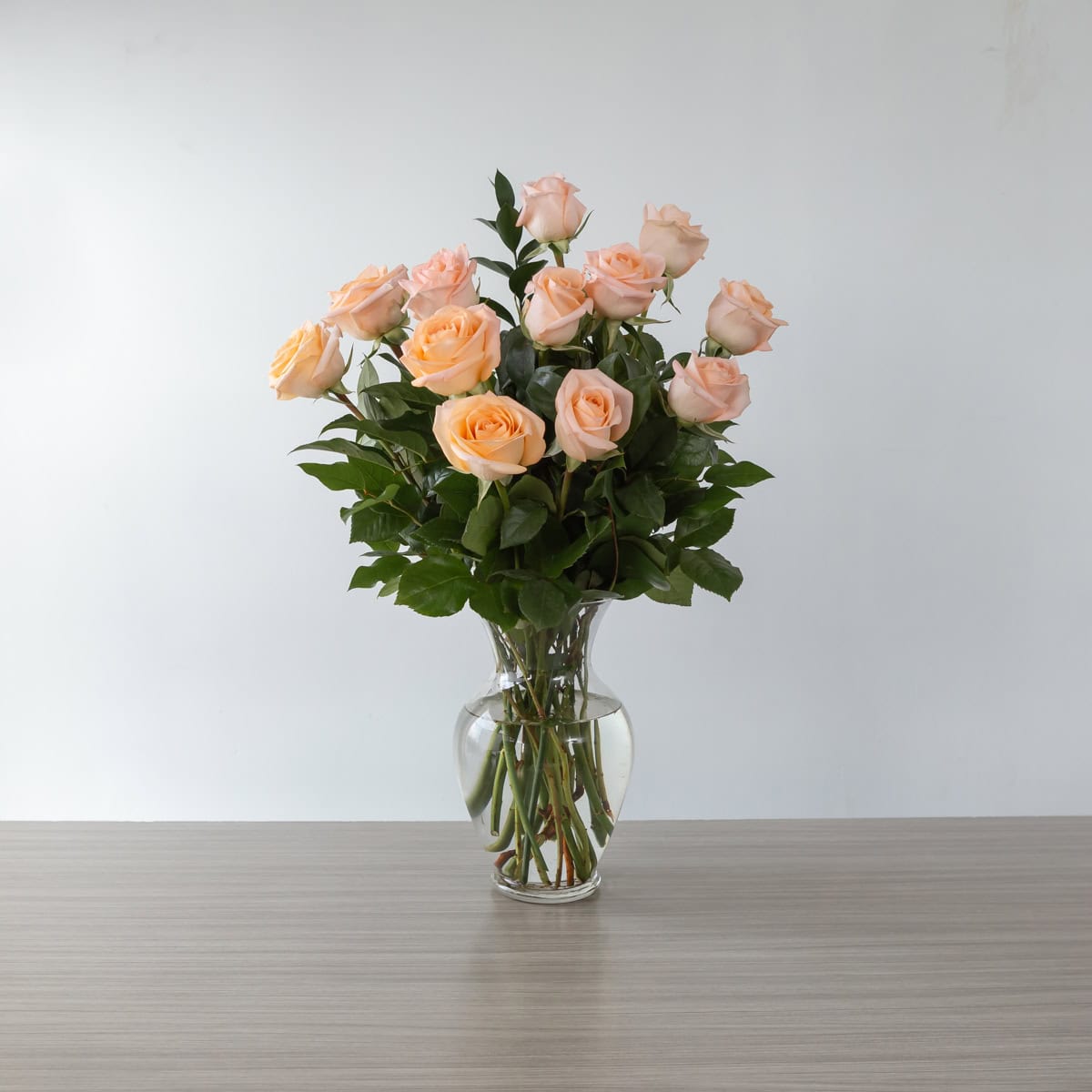 Tiffany Roses (12 roses, Arranged bouquet in vase, With greenery)