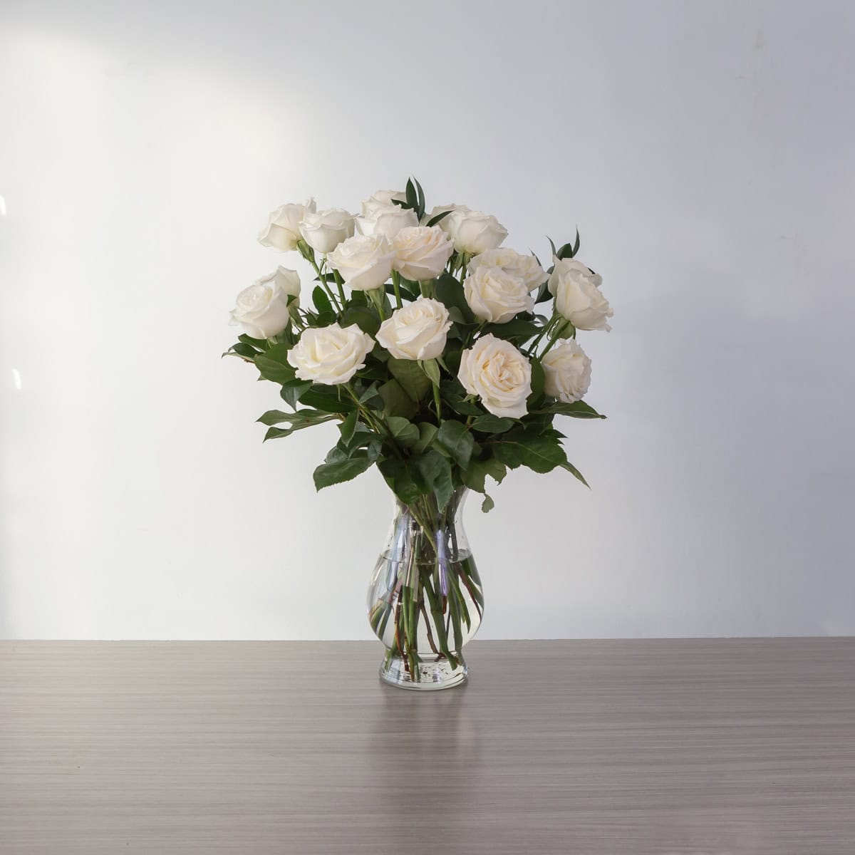 Playa Blanca Roses (18 roses, Arranged bouquet in vase, With greenery)