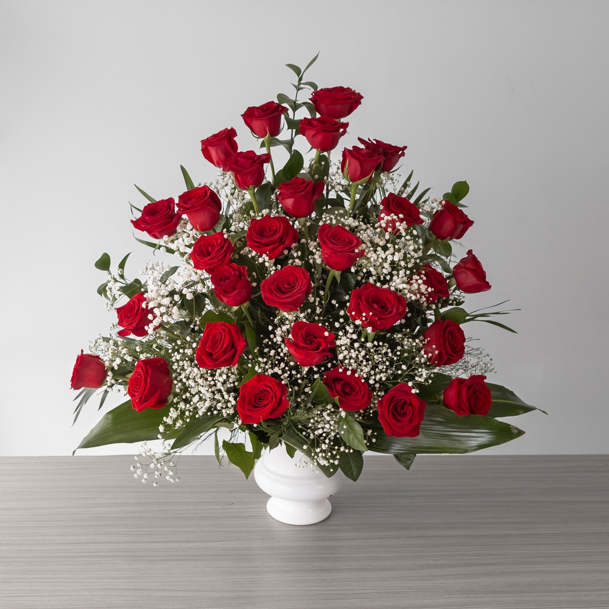 Red Roses Abundance (30 roses, With greenery and floral accents)