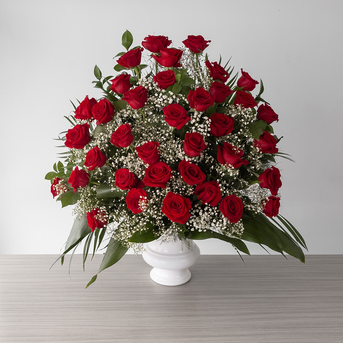 Red Roses Abundance (36 roses, With greenery and floral accents)