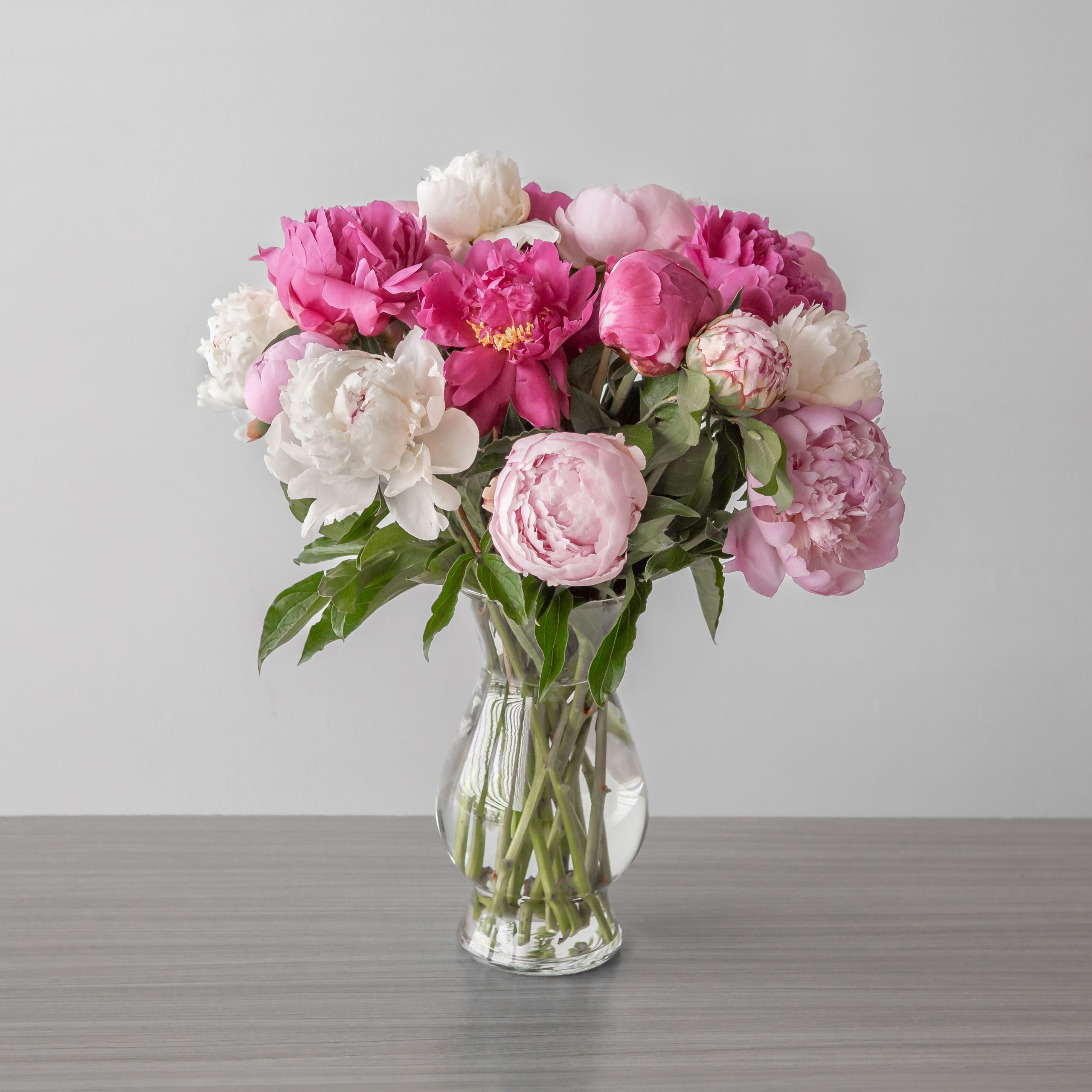 Pretty Peonies – Assorted Colour Peony Bouquet (20 stems, Arranged bouquet in vase)