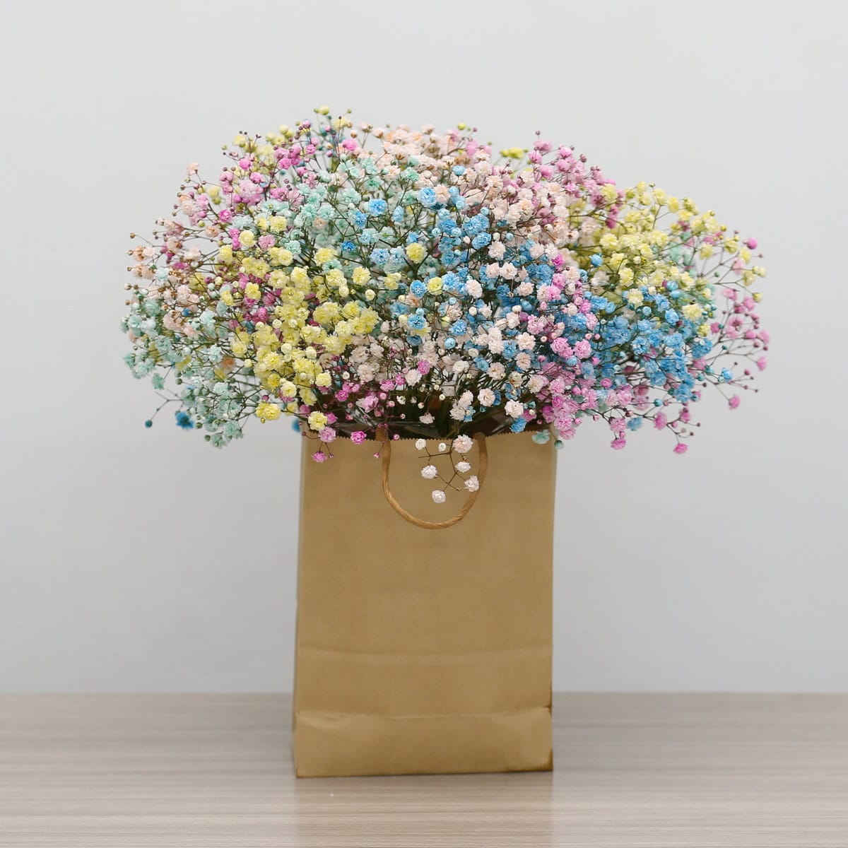 Cotton Candy Cloud – Pastel Rainbow Gypsophila Bouquet in Kraft Bag